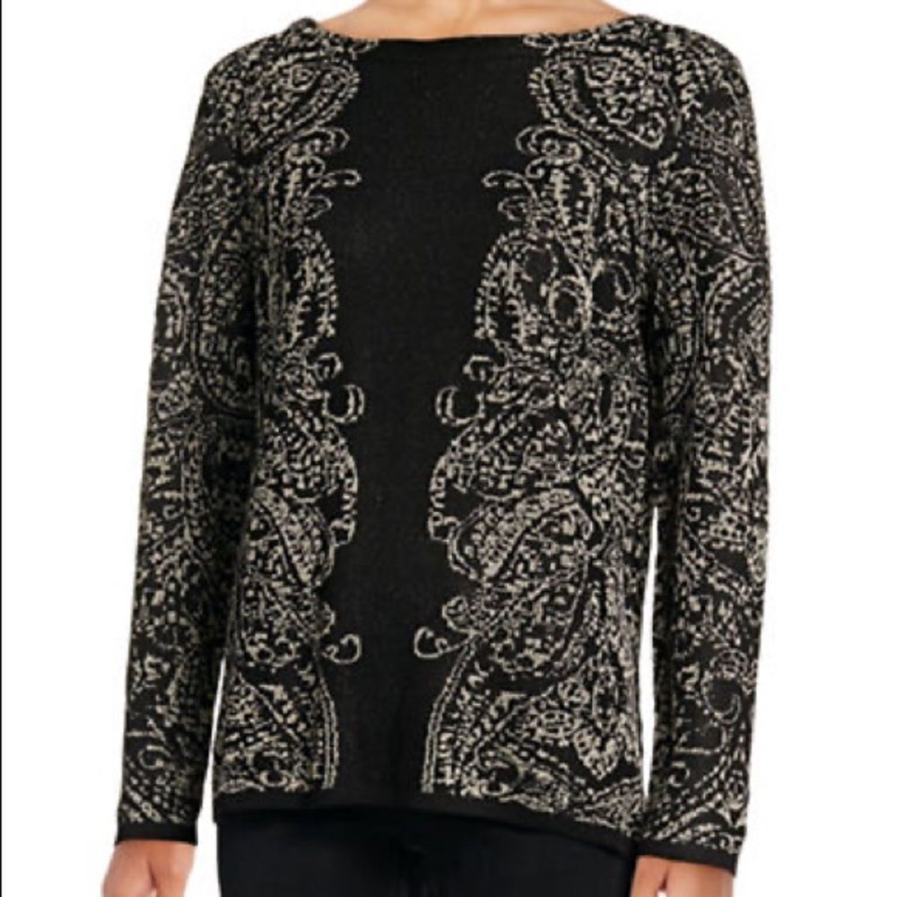 Ruby Rd Metallic Paisley Jacquard Sweater